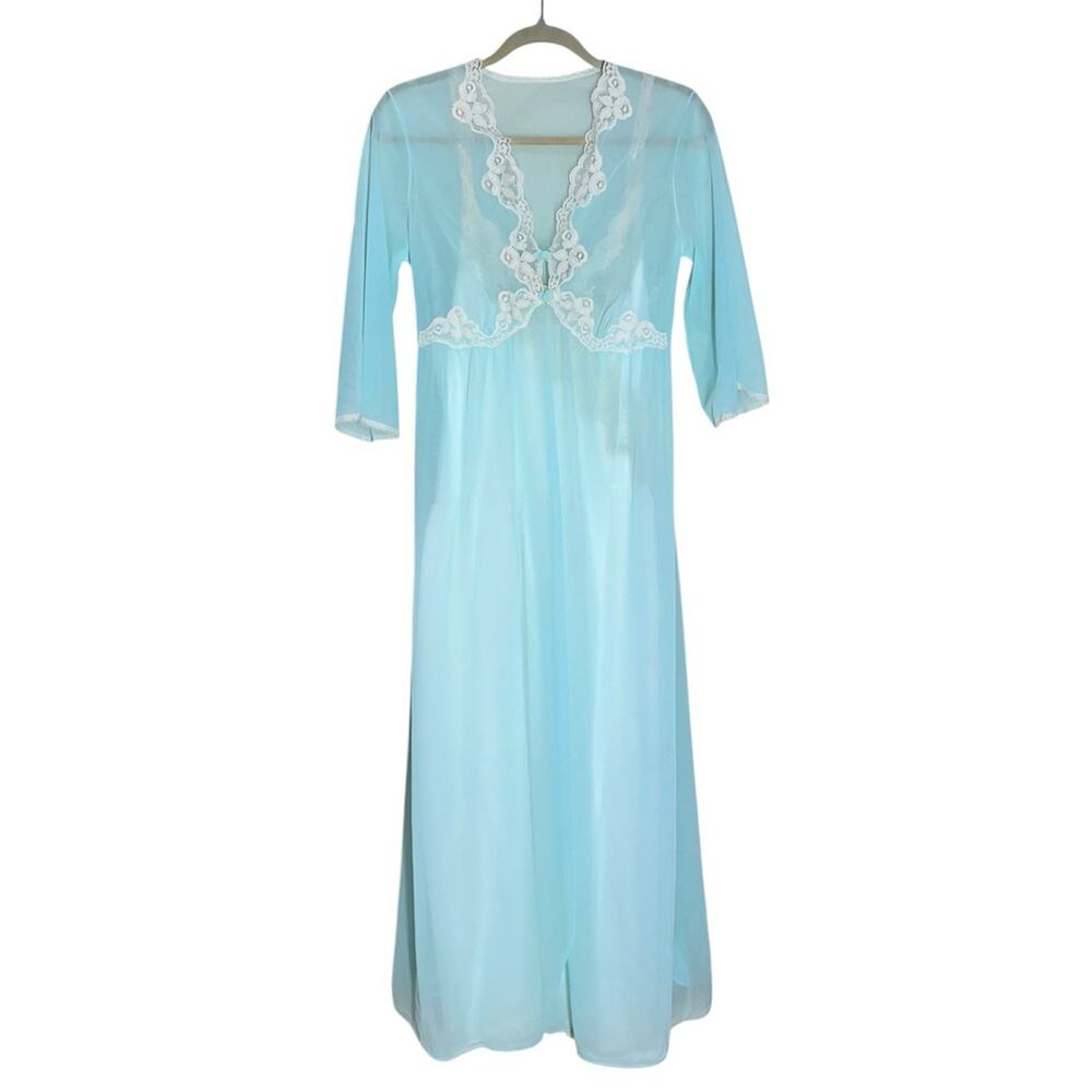 Vintage 60s 70s Kayser 34 Sheer Lace Bridal Robe Peignoir JCP Nightgown Slip M